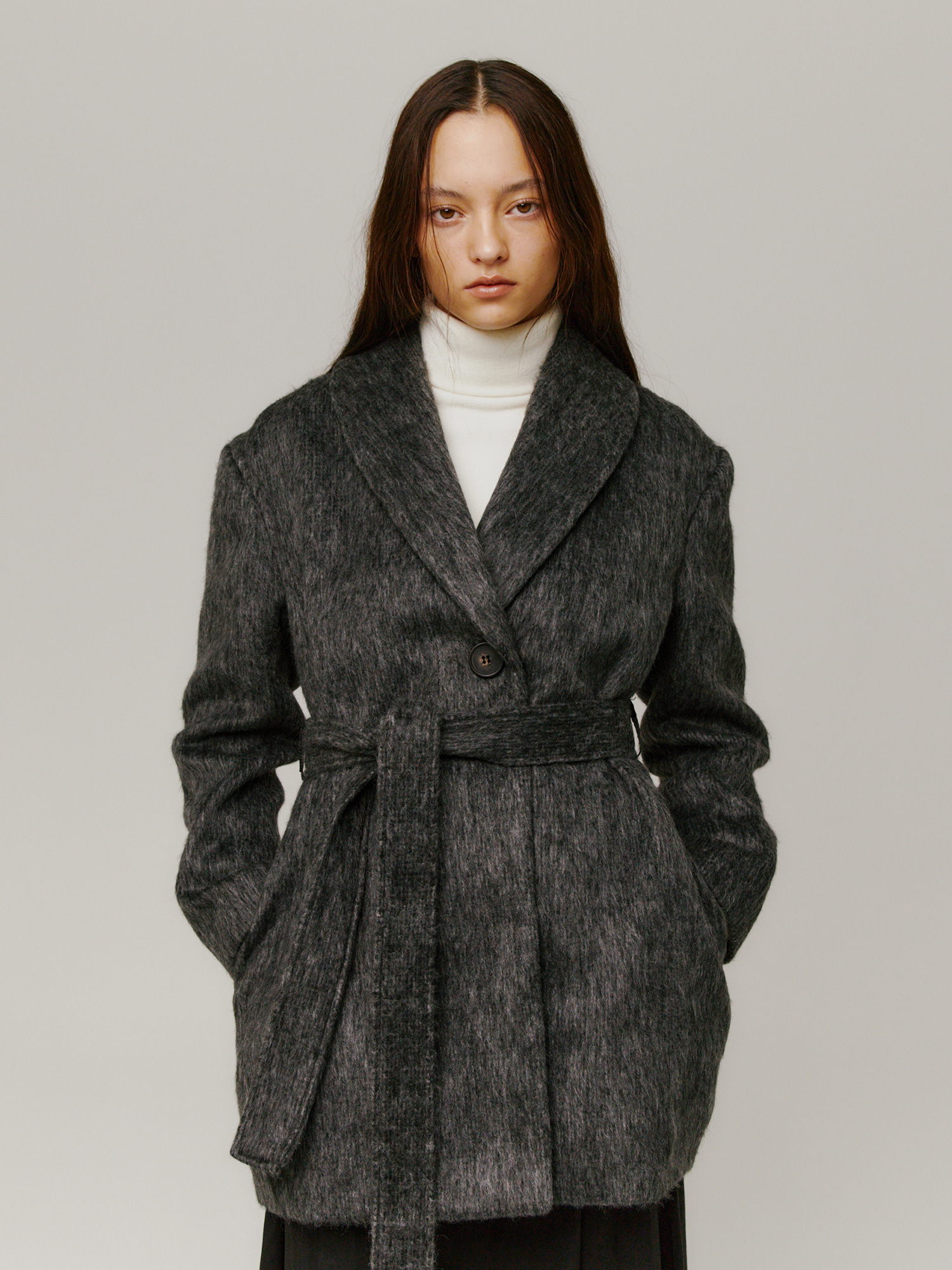 [select] Mohair half coat - Grey