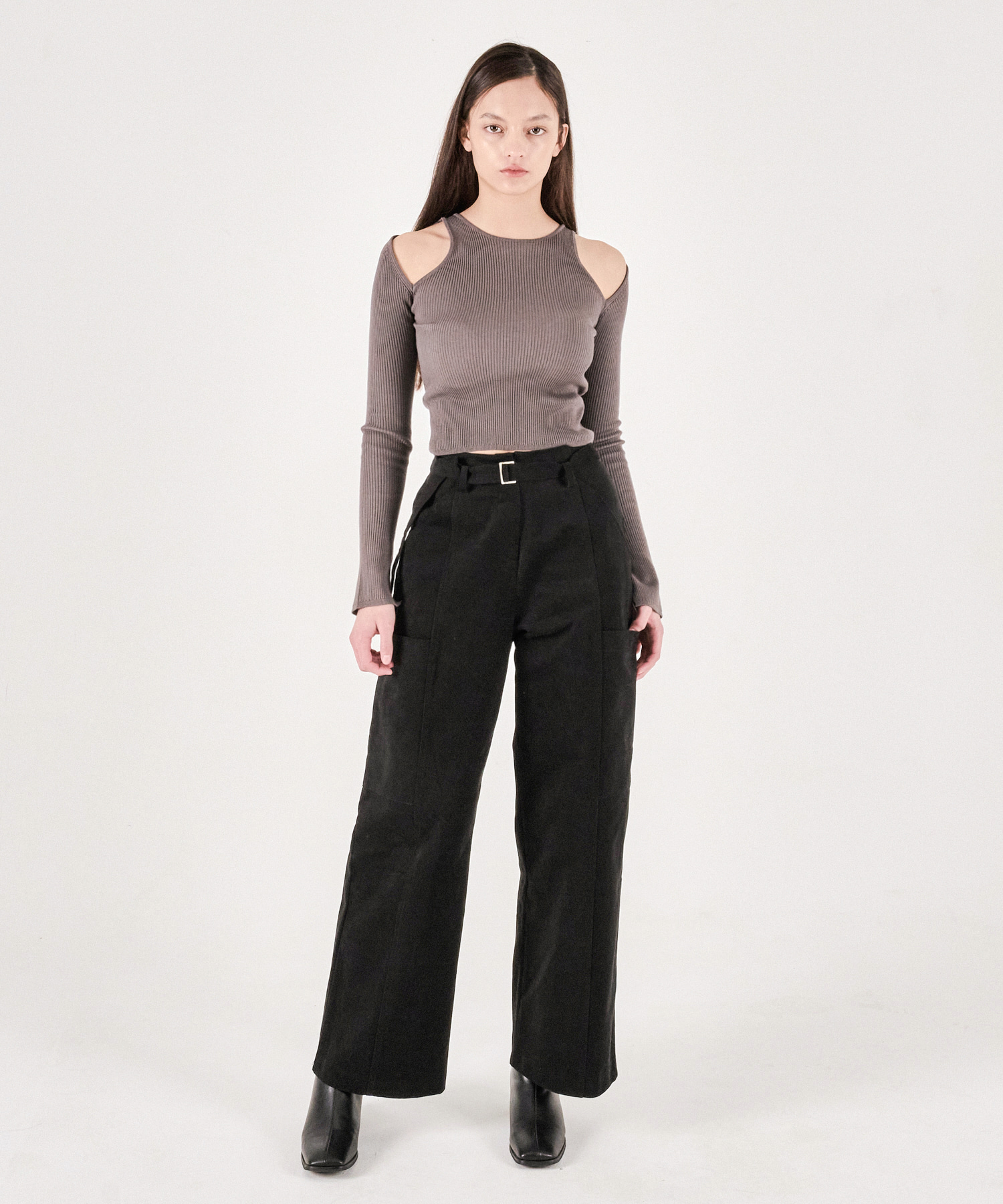 [select] velvet pocket pants - Black