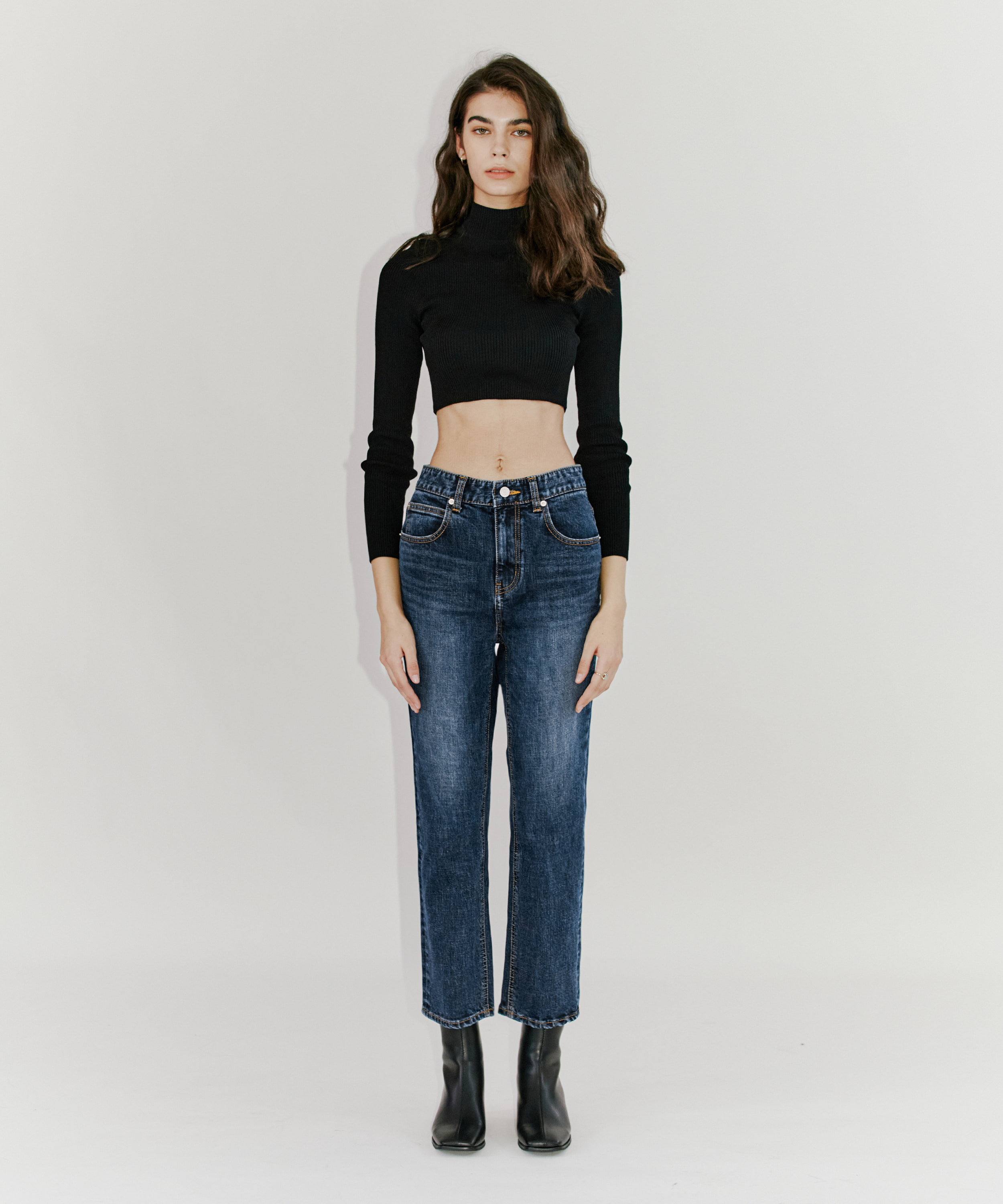 Deep blue straight crop jeans - SS001