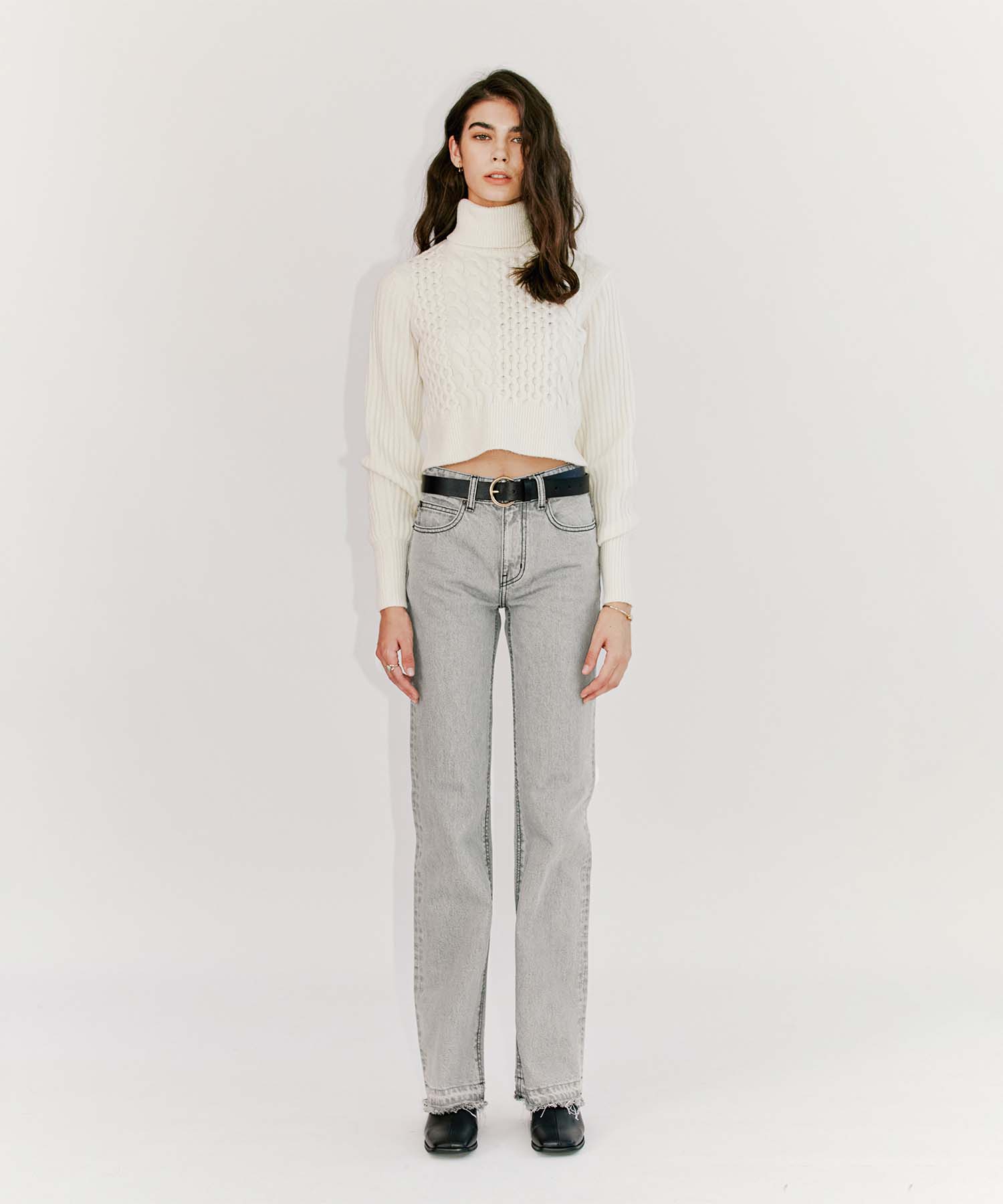 warm grey semi wide jeans - SW004